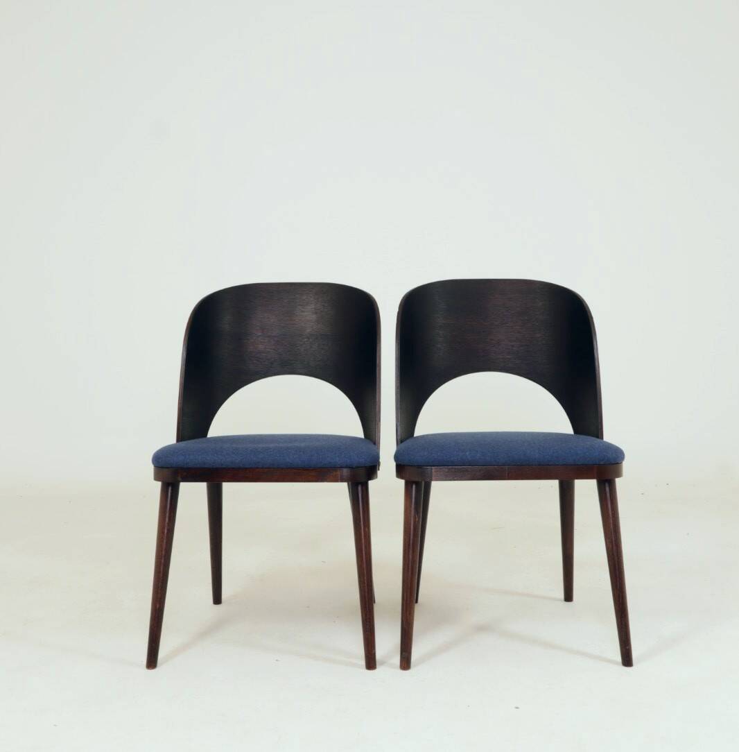 6 chaises de salle à manger vintage en chêne massif et en laine bleue