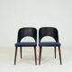 6 chaises de salle à manger vintage en chêne massif et en laine bleue