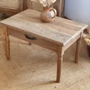 Old farmhouse coffee table in raw solid oak - 1 large drawer