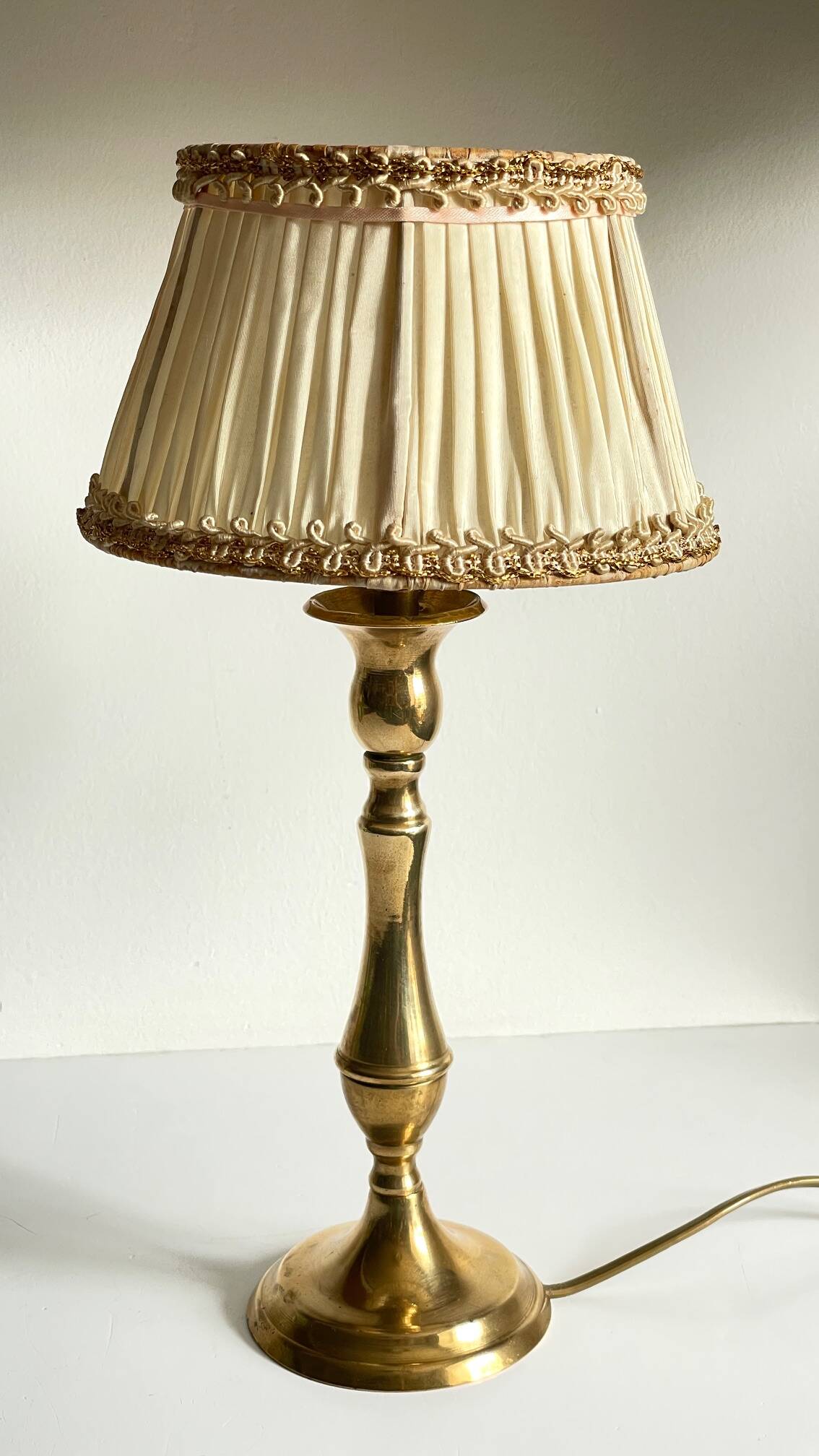 Solid brass lamp and antique lampshade