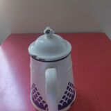 White enamelled sheet metal coffee maker with embossed blue patterns