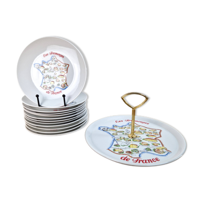 Service à fromages Euro Porcelaine - assiettes et plateau vintage