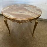Vintage 1950s round onyx coffee table with brass base