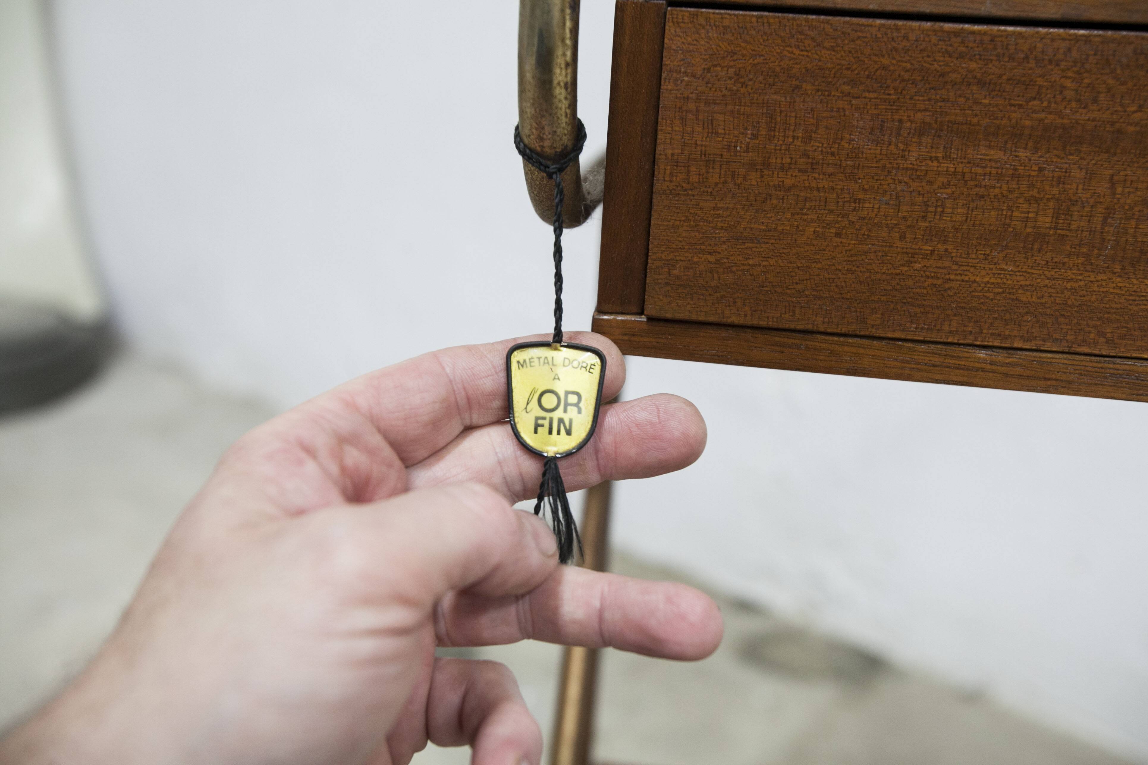teak gold metal bedside table