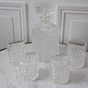 Set of whisky decanter and its 4 assorted glasses 70s
