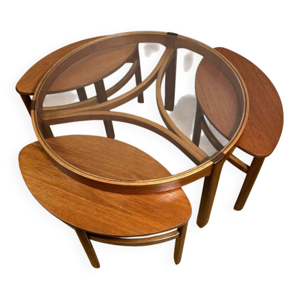 Table basse trinité en teck rétro vintage des années 60 par Nathan.