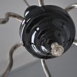 Chandelier 1930 tubular arms to 6 lights black opaline cups