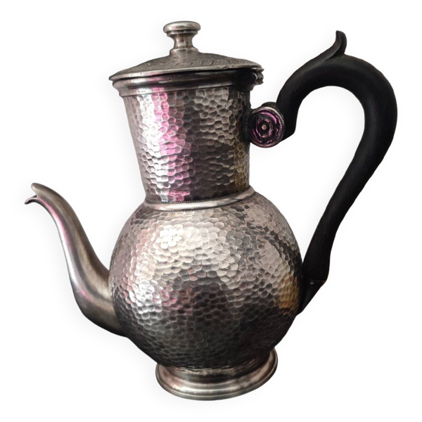 Théière ancienne english pewter hammered sheffield a la reine métal martelé