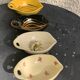 4 enameled ceramic bowls with gold or bird or flower pattern decoration, design and vintage 1950