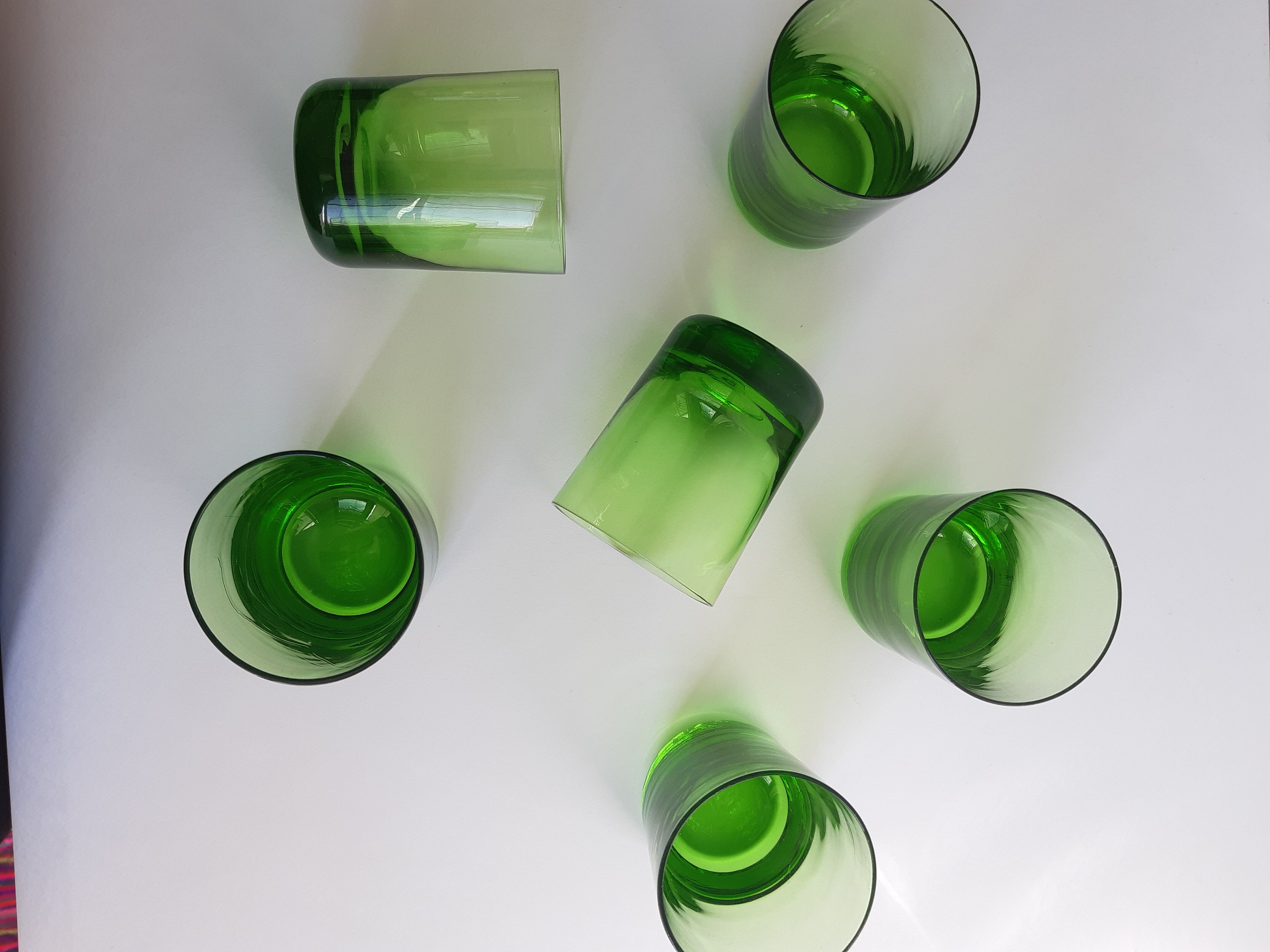 Set of 6 green vintage liqueur glasses