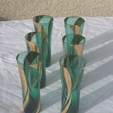 6 glasses with orangeade green and gold vintage