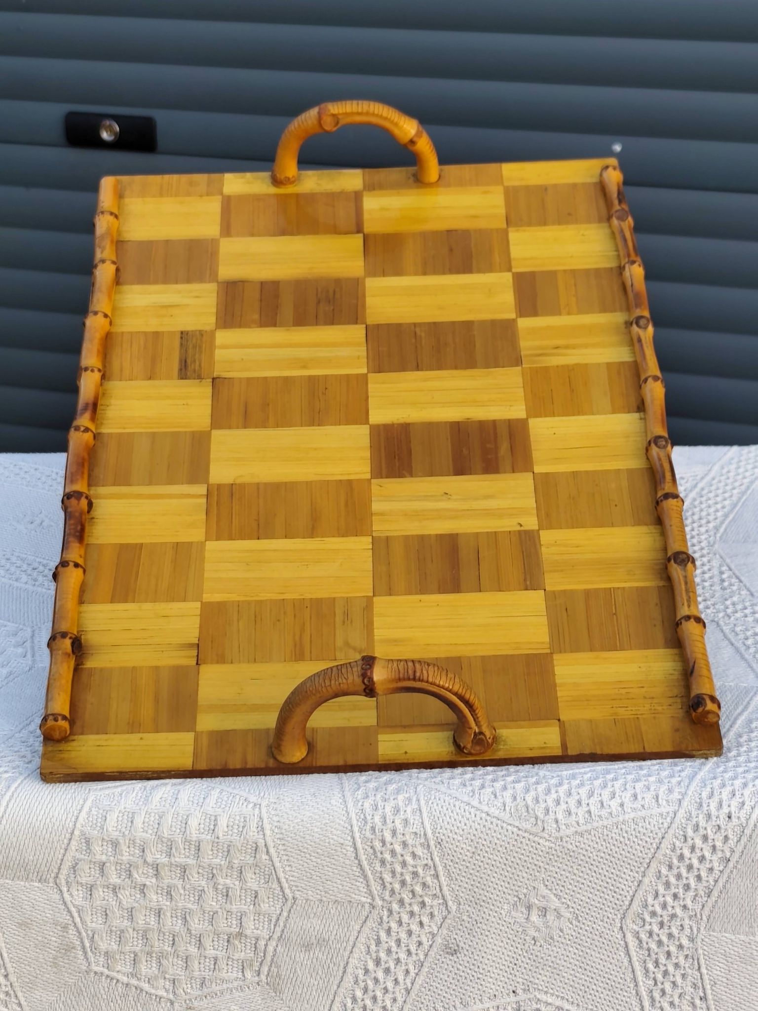 Vintage tray in "bamboo and marquetry"