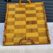 Vintage tray in "bamboo and marquetry"