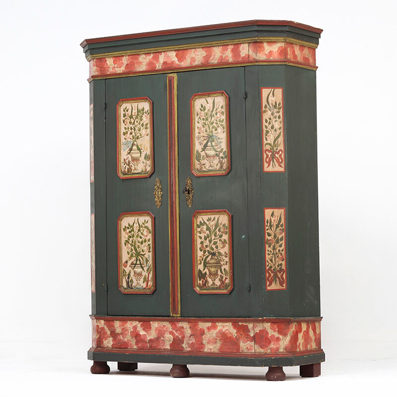 Rustic Farmhouse Folk Art Painted Bridal Cabinet