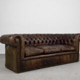Antique brown leather chesterfield sofa, 1920s