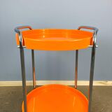 Space Age serving trolley, chrome and orange plastic trays, 1970s