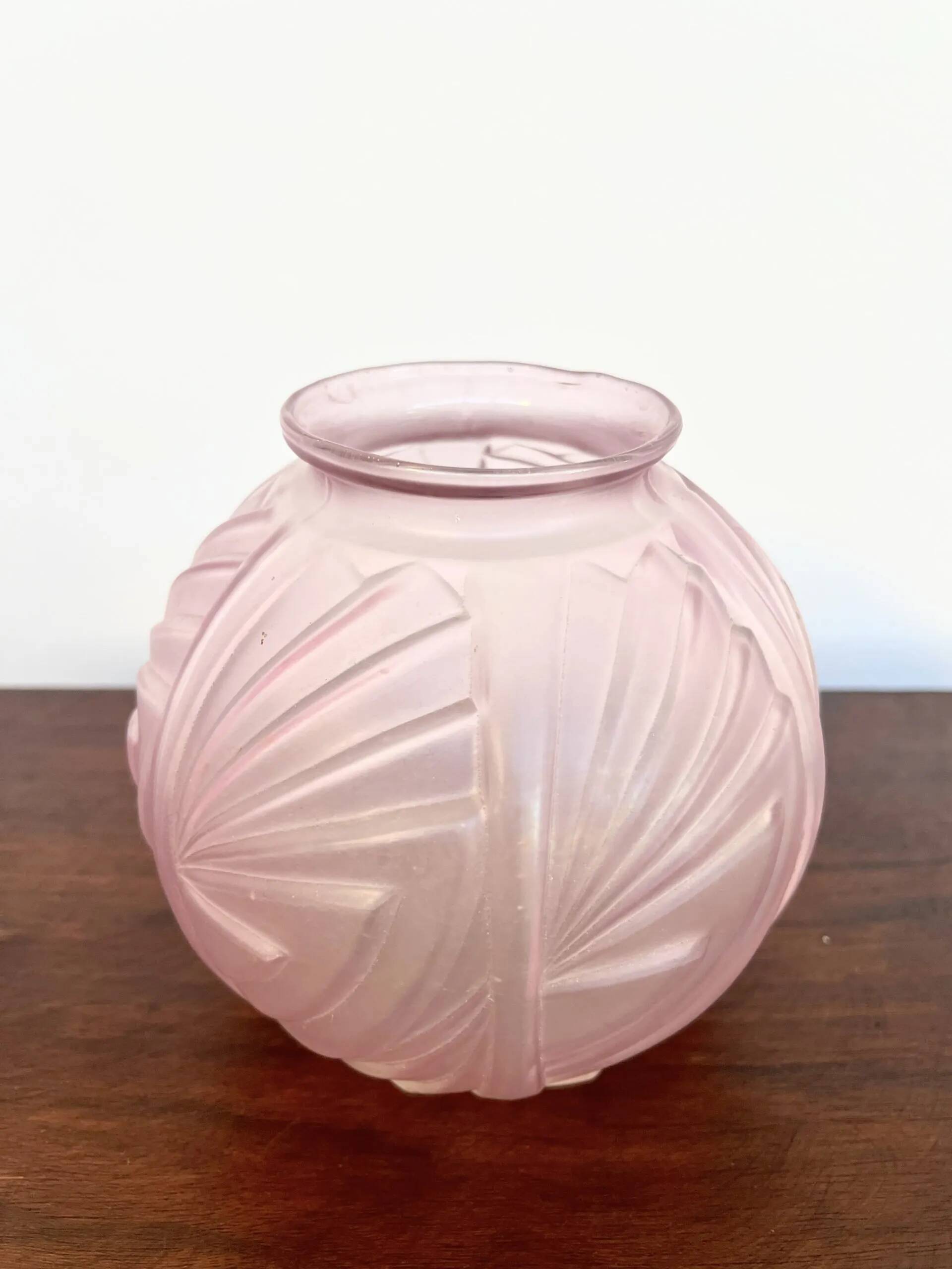 Art deco glass ball vase with palmette patterns