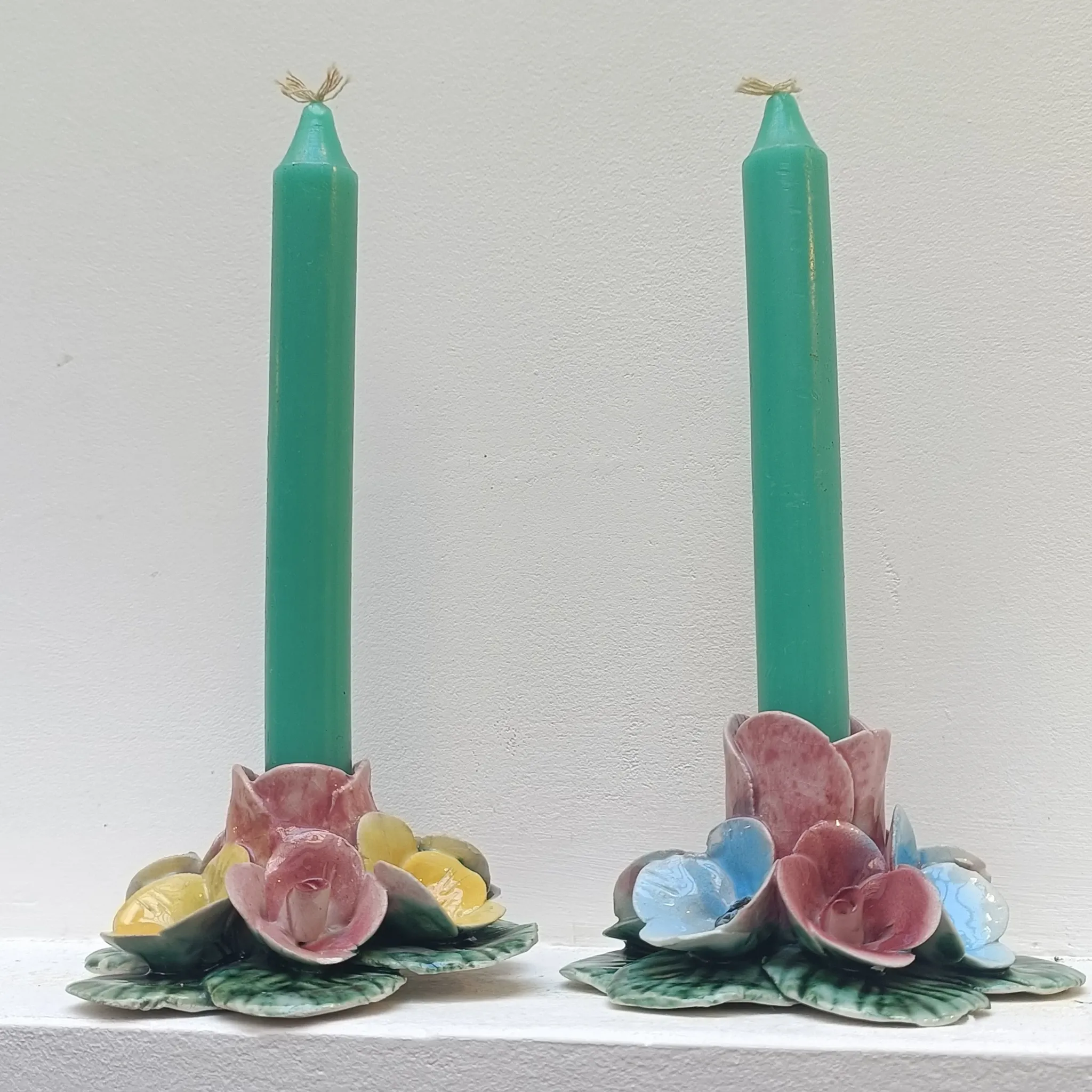 Pair of Italian ceramic candle holders