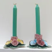 Pair of Italian ceramic candle holders