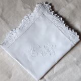 pillowcase embroidered with flowers and monogrammed festoons LK