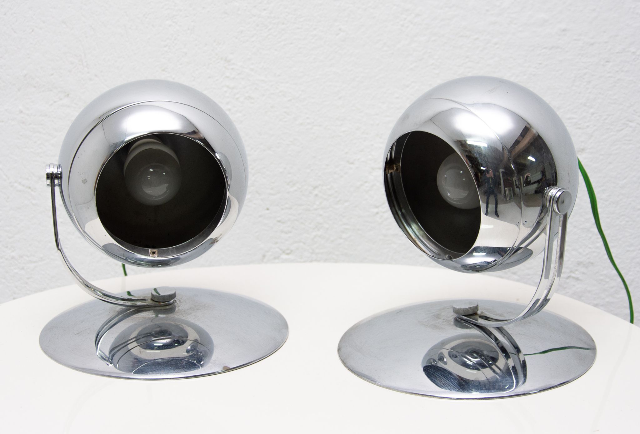 Pair of mid century space-age positioning desk lamps, 1960, Central Europe