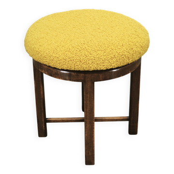 1930s Czech Art Deco Beechwood Stool with Bouclé Upholstery