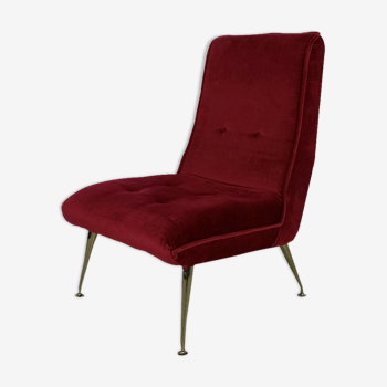 Fauteuil de cocktail G plan 1950 en velours rouge et laiton