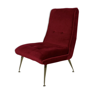 1950 G-plan cocktail chair in red velvet and brass