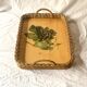 Vintage rattan and varnished wood tray - grape cluster decor