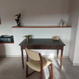 wooden desk, green leather top