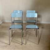 Blue formica table and its 4 chairs