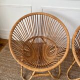 Pair of rattan ball-shaped armchairs from the 50s/60s