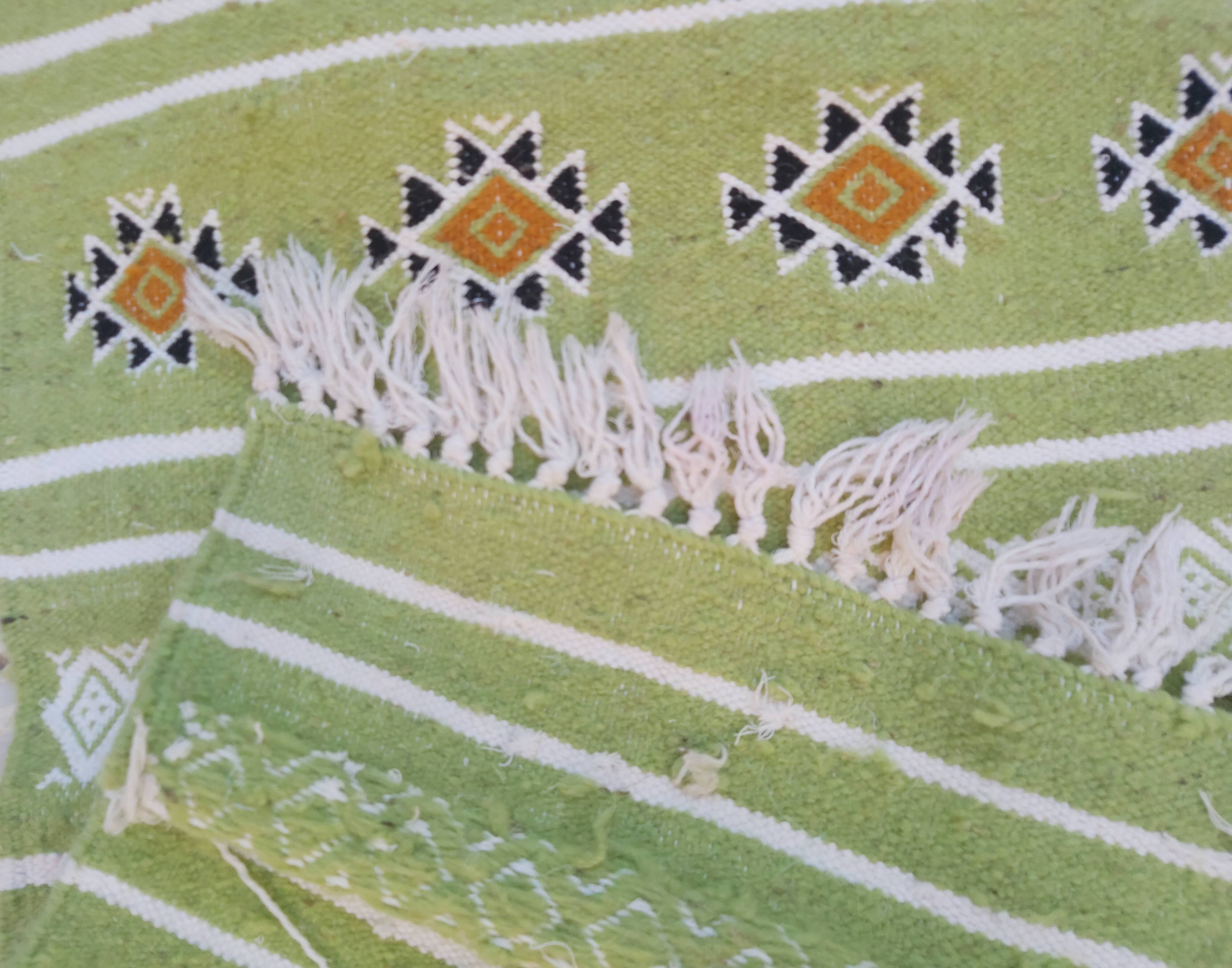 Traditional handmade green corridor carpet 65x200cm