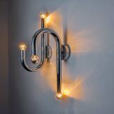 Pair of space-age tubular wall lights, chromed metal, Italy, 1970