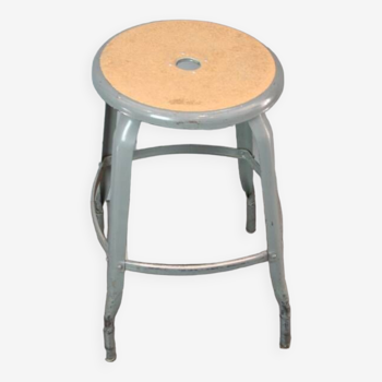 Vintage gray metallic industrial stool 1950