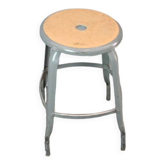 Tabouret industriel métallique gris vintage 1950