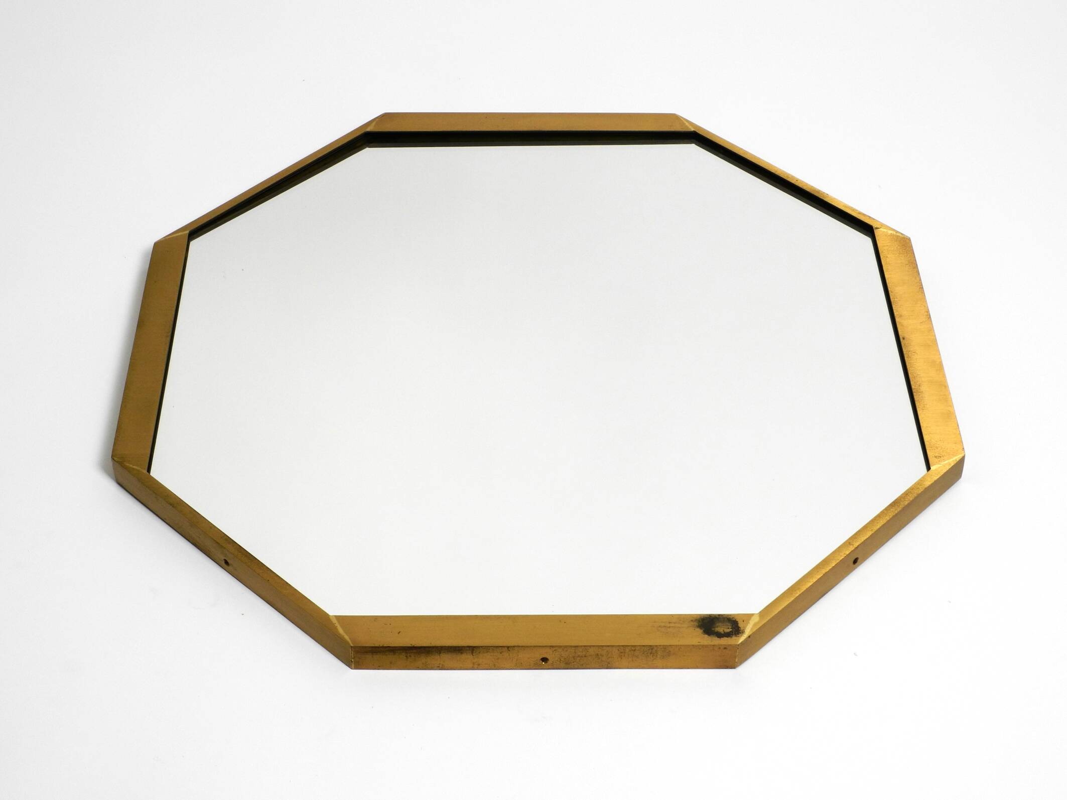 Large unusual Italian Mid Century Modern octagonal brass wall mirror