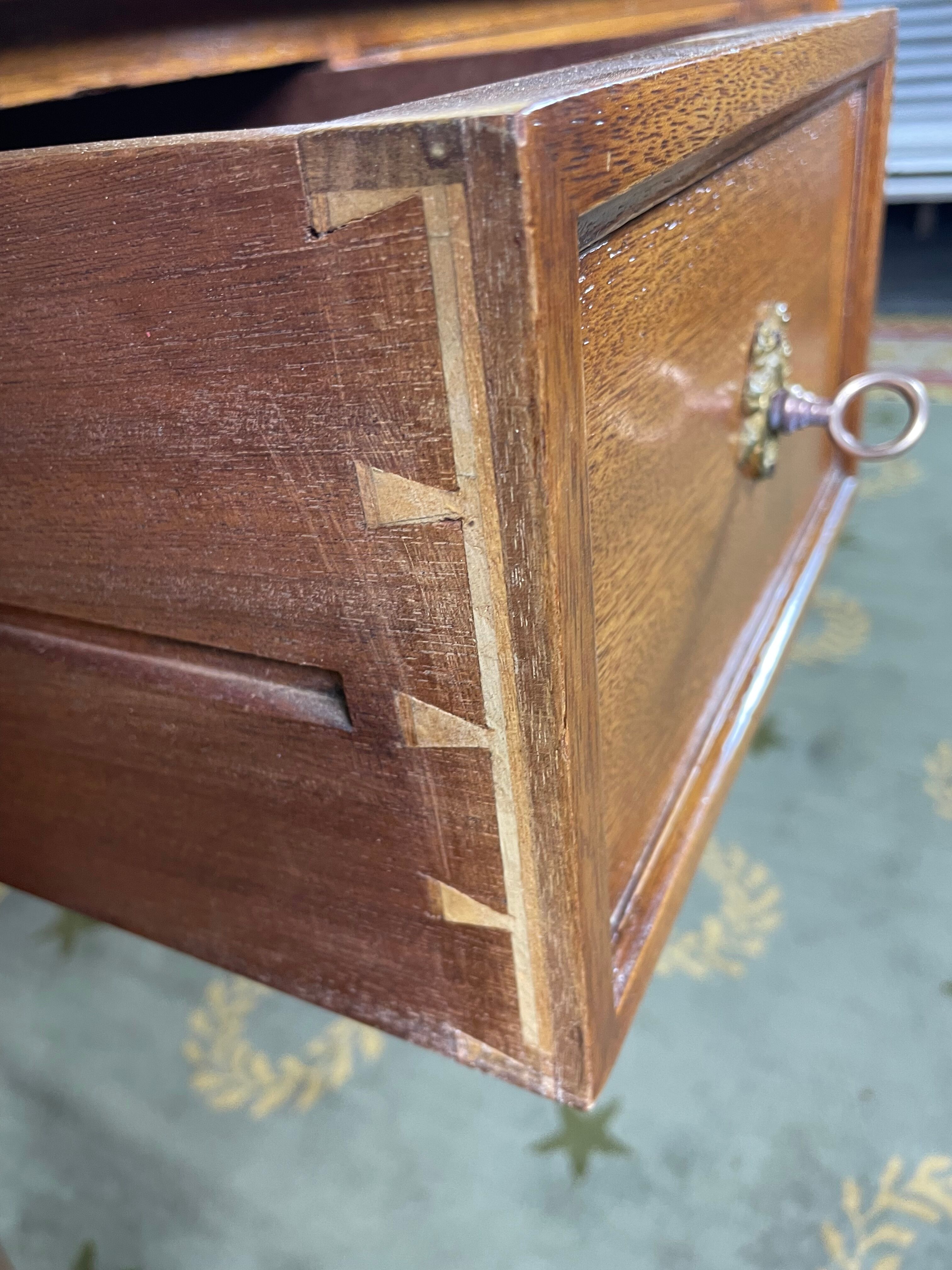 Louis XVI style flat desk in mahogany and green leather