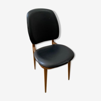 Chaise en skaï et bois années 60