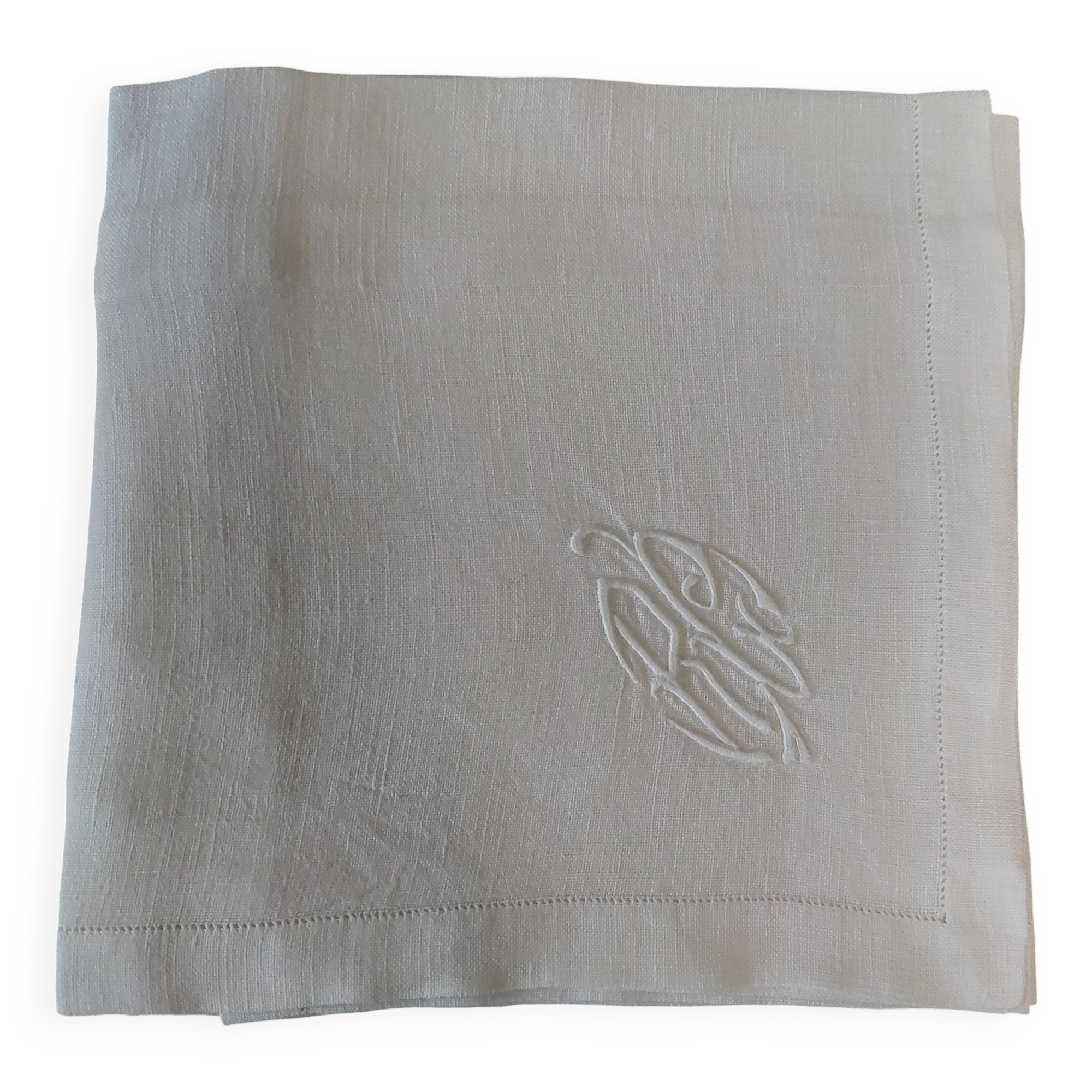 Antique linen napkin embroidered with RC monogram