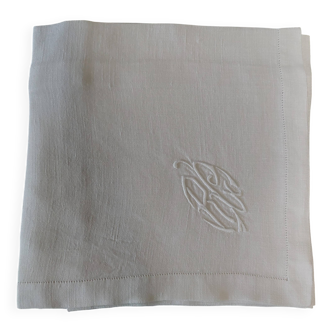 Serviette de table ancienne lin brodé monogramme RC