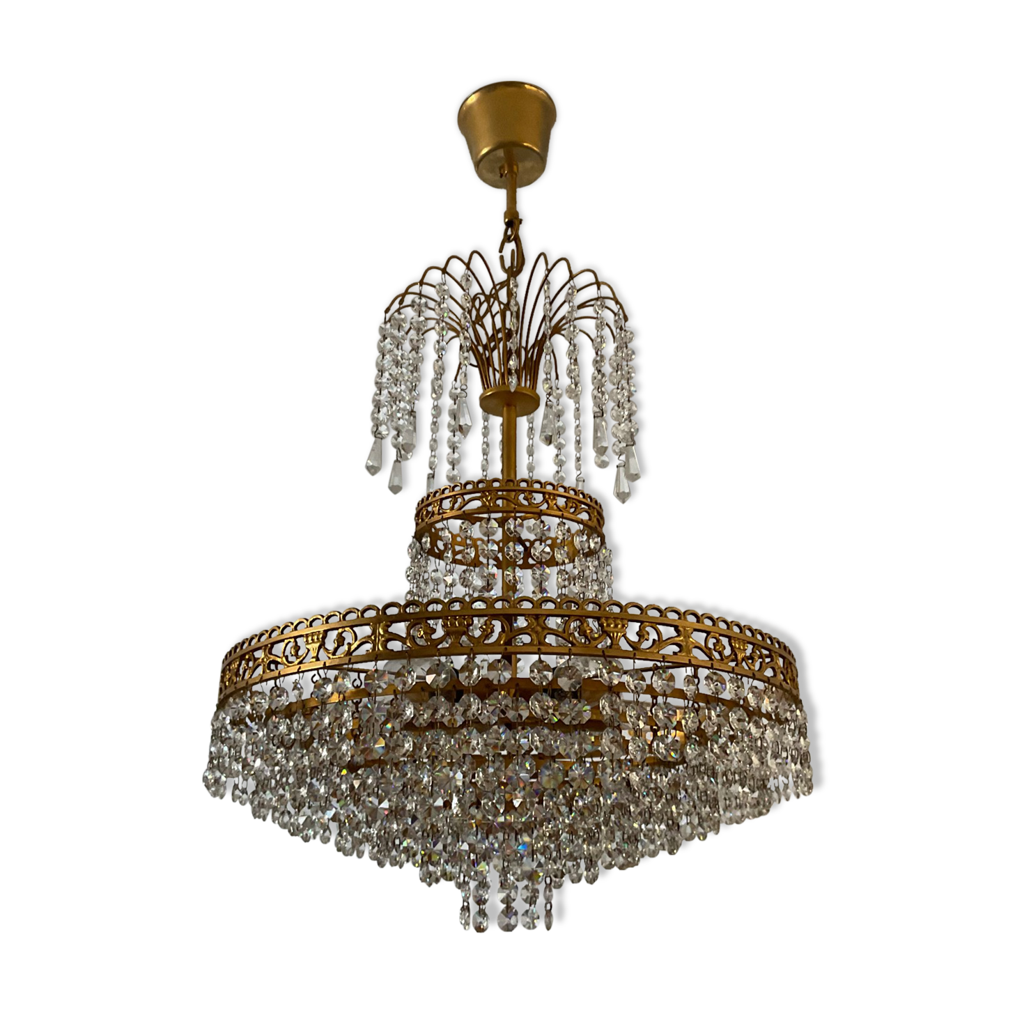 Cascade chandelier with crystal and bronze tassels