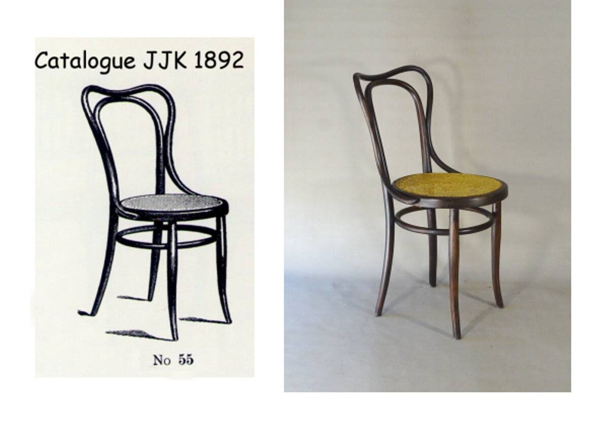 Deux chaises KOHN N°55 de Ca. 1900 cannées, teinte acajou américain.