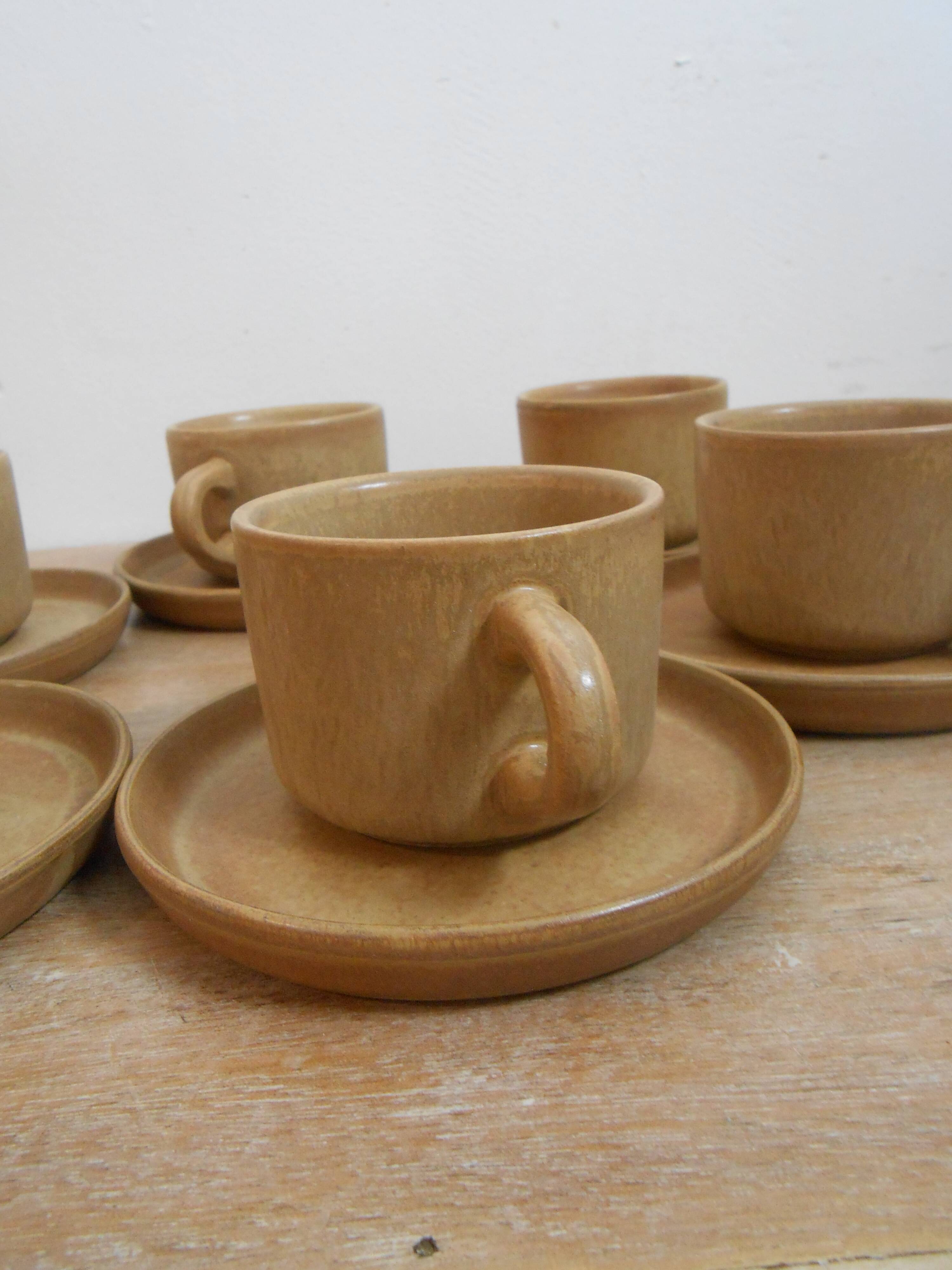 Service vintage 6 cups with saucers, sandstone Rhodaceram