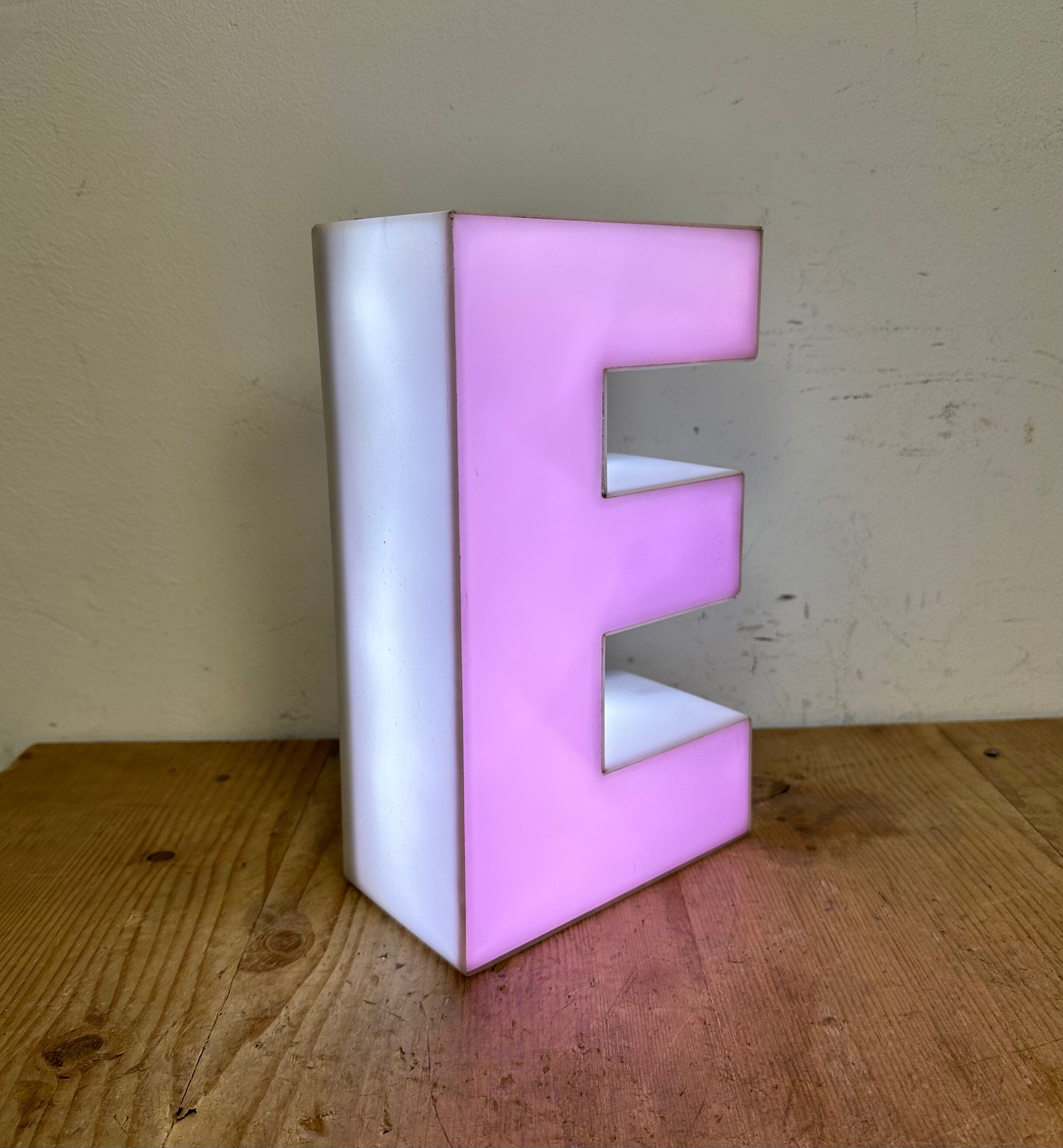 Vintage pink illuminated letter e , 1970s