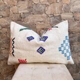 Housse de coussin marocaine faite à la main (60x40 cm) blanche, housse de coussin pour tapis Kilim.