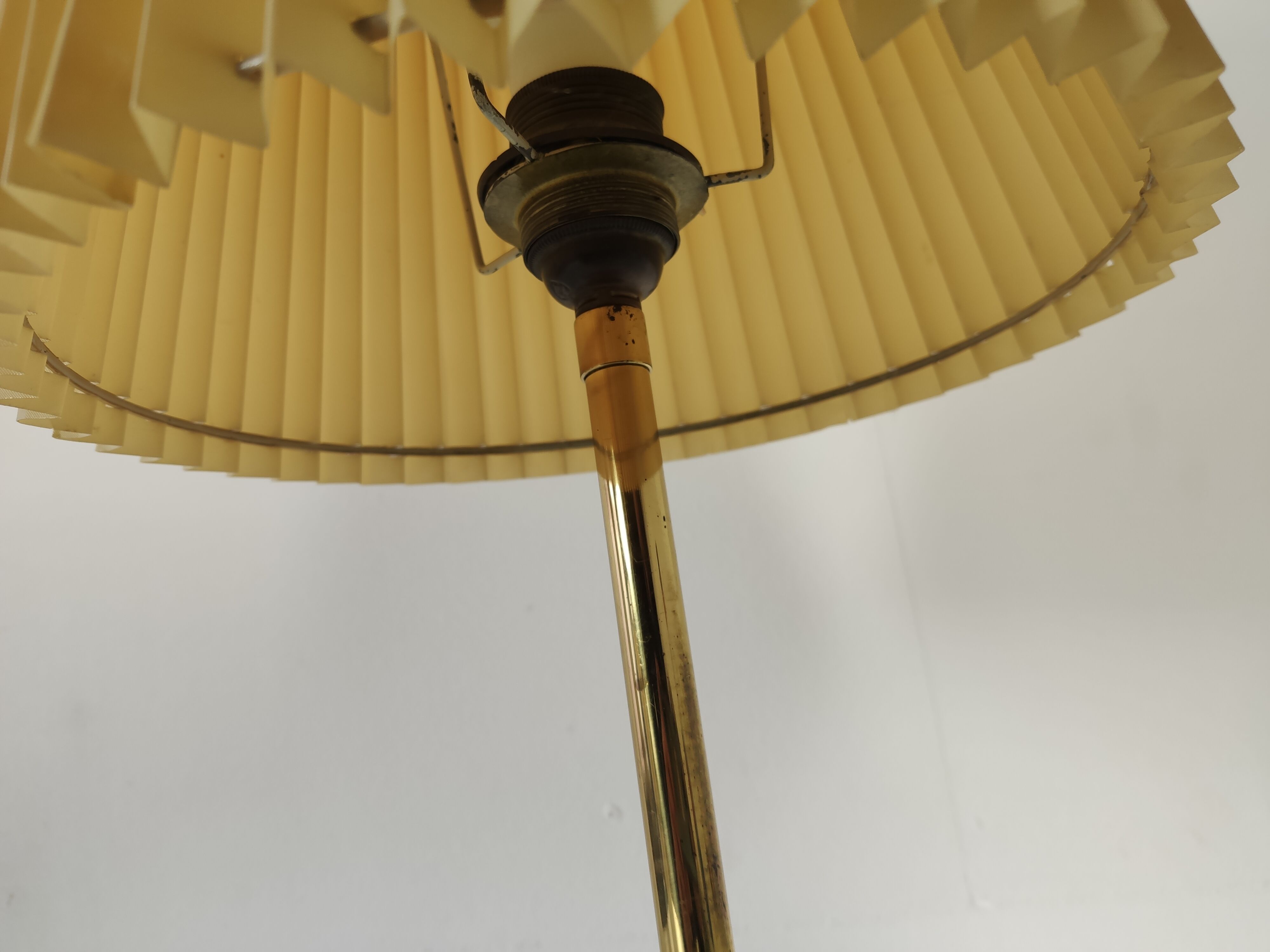 vintage brass and walnut lamp, 60s