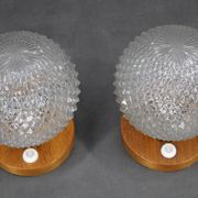 Pair of mid-century glass and wood table lamps, Czechoslovakia, 1970s