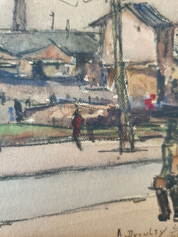 André Duculty (1912-1990) Watercolor on paper "Stoven, industrial zone" Signed lower right and