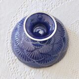 Antique large cobalt fruit bowl with shell relief